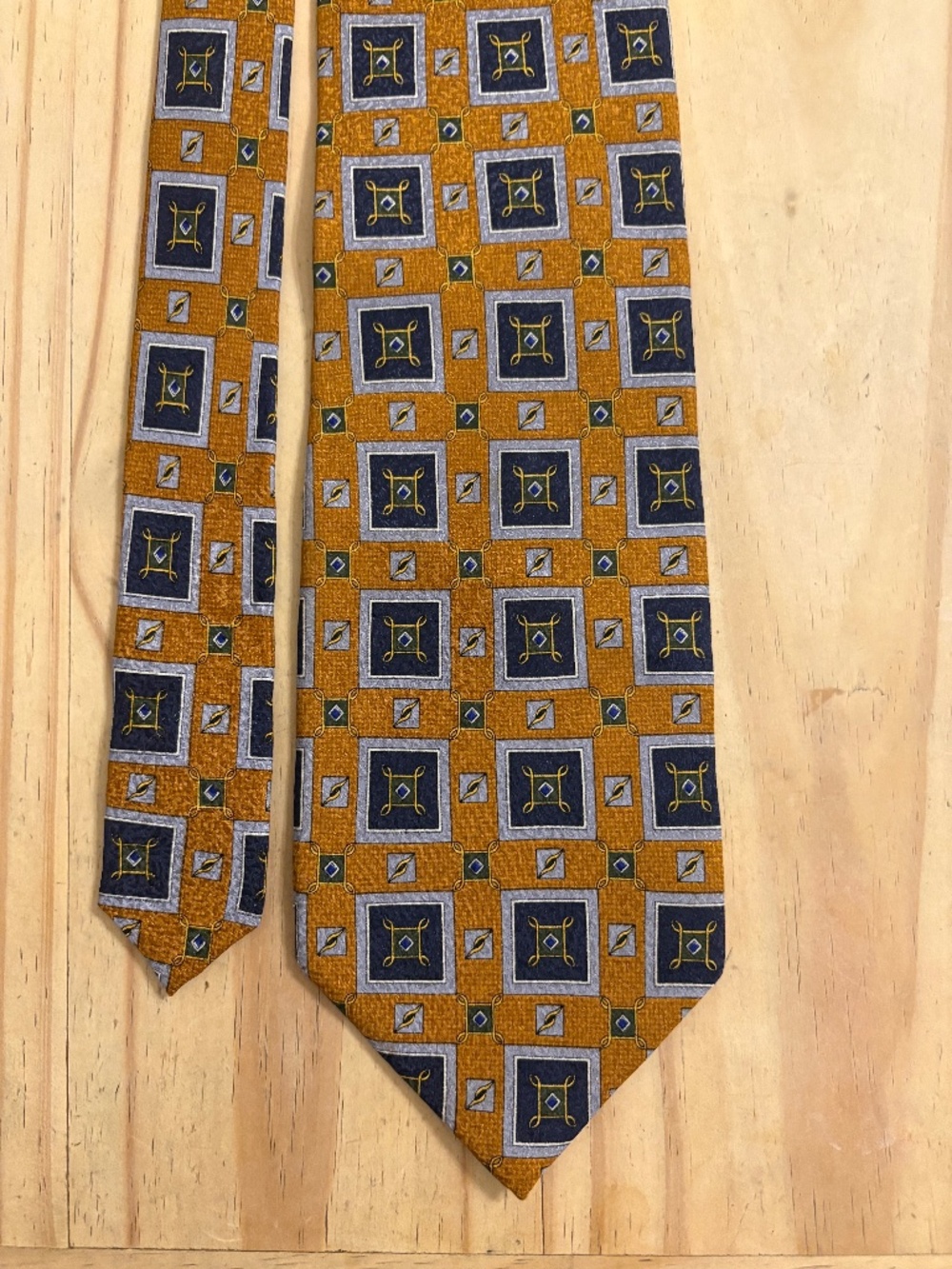 Vintage Britches of Georgetowne Silk Geometric Tie Gold Slate Blue 4" Width